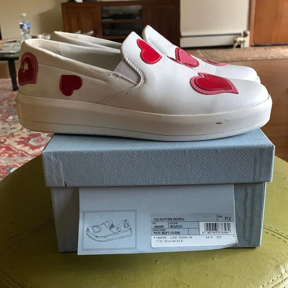 PRADA - White and Red Heart Sneakers - Worn 3 Times - Picture 1 of 6